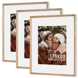 Axeman 16x20 Natural Solid Oak Wood Picture Frame with 11x14 Mat, Premium Rustic Wooden Photo Frames with Tempered Glass, Poster Photo Frame for Gallery Wall Hanging, 3 Packs