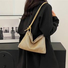 Yooamz Evening Bag Women's Clutch Glitter Bag Women's Handbag Adjustable Shoulder Strap Rhinestone Bag Women's Small Shoulder Bag for Evening Prom Wedding Party Banquet, gold