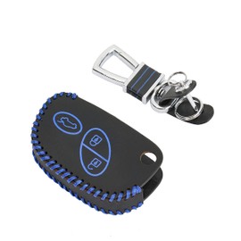 Tucool Racing Car Key Case for Maserati Quattroporte Grancabrio 2012 2015 Maserati Granturismo 2013 Shell Key Cover Holder, Black With Blue Stitch, tight