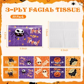 10 Pack Cute Halloween Travel Tissues Pocket Size, Slim Pack