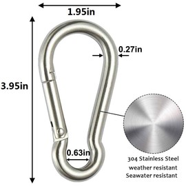 2 Pcs Large Spring Snap Hook Carabiner, 304 Stainless Steel Snap Hook Heavy Duty Carabiner Clip, Stainless Steel Spring Snap Hook Carabiner Carabiner Outdoor