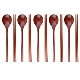 Nature Wood Wide Cutlery Set for 5 / Lacquered Wooden Spoons and Chopsticks / 네이처 우드 와이드 수저세트 5인  옻칠 나무 숟가락 젓가락