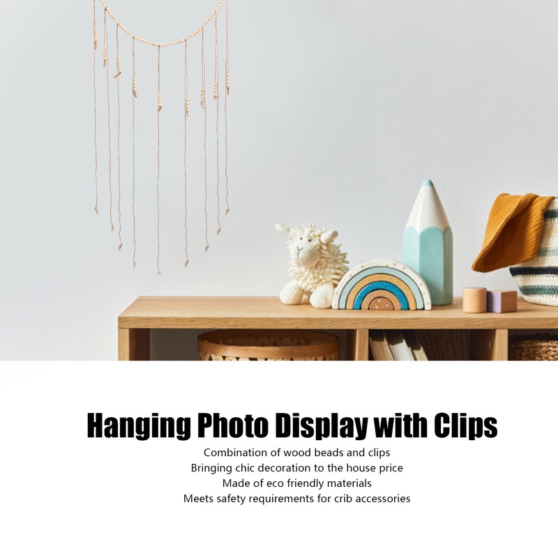 3pcs Hanging Photo Display with Wood Clips Beads DIY 110cm