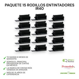 Unicorn Rodillo Entintador IR40 para Calculadora PR40 - Color Negro - 15 Piezas