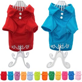 Pack of 2 Colors Dog Polo Shirt Cute Puppy Cat T-Shirt Solid Clothes Apparel for Small Pet (S: Length - 12", RED and Blue Teal)