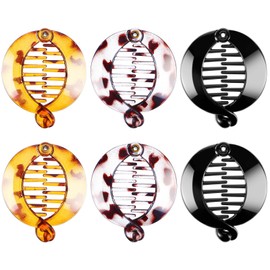 LIQWEI 6 Pieces Small Banana Clips Hair, Multicolor Banana Combs Small Round Fishtail Hair Clip Grips Cute Non Slip Side Comb Round Ponytail Holder for Women Girl