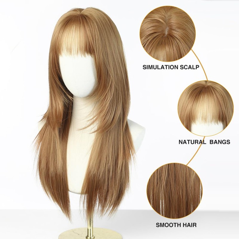 Long Straight Jellyfish Layered Strawberry Blonde Wig with Bangs-24IN