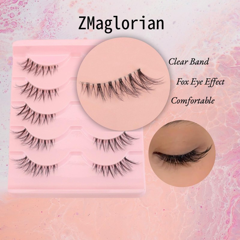 ZMaglorian Half Eyelashes Natural False Eyelashes Clear Band Pair Lashes
