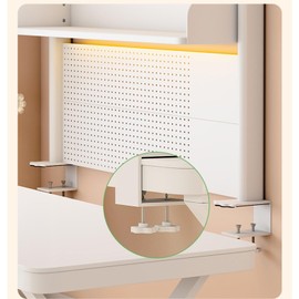 RAUMPA Clamp on Desk Organizer Shelf, Desk Extender Pegboard Workstation White Desk Side Storage Bookshelf Shelves for Office 37.4x31.5 in(HxL)