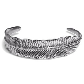 Elegatto Premium Feather Silver Cuff Bracelet for Men | Marine-Grade Stainless Steel with Hand Etched Detailing | Men’s Designer Jewelry | Small to Medium
