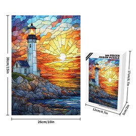 Great Jigsaw Puzzles for Adults 300 Pieces Stained Glass Lighthouse Puzzles for Adults Toys Gift Family Decoration Kids Puzzle