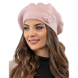 VIVISENCE Women's Beret Hat Warm and Cosy Winter Hat for Winter and Autumn Warm Thick Knitted Hat Headpiece Elegant Classic Hat for Women Model 7006, pink