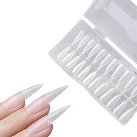 FineGood Nail Tips, Clear, 0.06 inch (0.15 mm), Ultra Thin, Natural Fit, Long Tip, Easy to Use, Ultra Thin, Sanded, Large Capacity, Storage Case, Girls, Business, DIY, Practice (Long Water Drop Type)