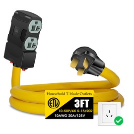 50Amp to 20Amp 110V Adapter, Compatible with NEMA 10-50P to 4X 5-20R/15R with 20 Amp Circuit Breaker, 220/250V Electrical Stove/Range/Oven Male Plug Gas 110/125V Power Convert Adapter(3 FT)