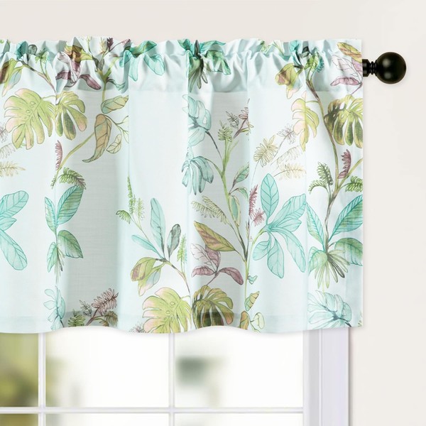 Leeva Farmhouse Whimsical Flower Valance for Windows, Linen Textured Blue