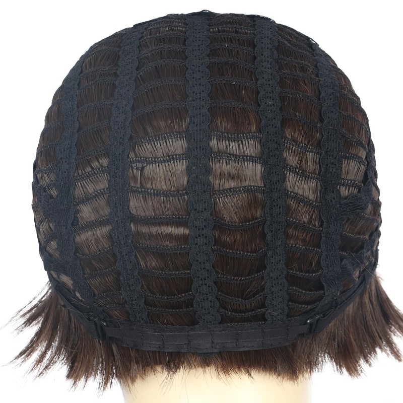 VGbeaty Men Short Straight Brown Wig Bob 60s 70s retro