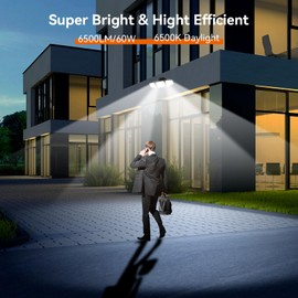 65W LED Security Lights Motion Flood Sensor Lights Outdoor, 6500LM, IP65 Waterproof, 6500K Flood Light Outdoor Motion Detector with Adjustable 3 Head Detected Flood for Entryway Garage, Yard, Porch