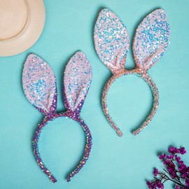 Radhu & Kabby - Diadema de conejo brillante con lentejuelas | Diadema rosa, accesorio de pelo ligero y duradero para fiestas y eventos, ajuste cómodo para todas las edades | Una pieza