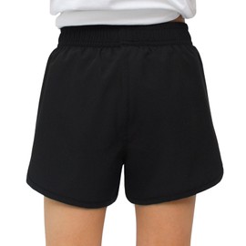 MEILONGER Girls Shorts Quick Dry Swim Trunks for Teen with Breathable Inner Bike Soccer Running Athletic Shorts for Kids（Black,18-20