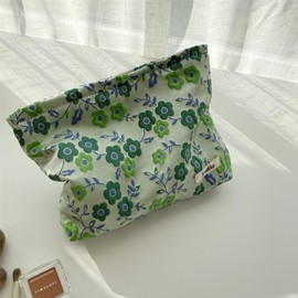 ASOQOLA Floral Cosmetic Bag Large Capacity Aesthetic Makeup Bag with Zipper, Travel Toiletry Bag for Women Girls (green)