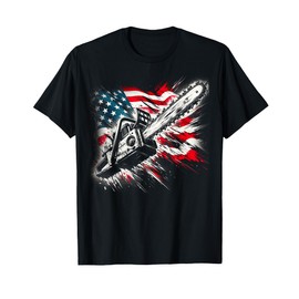Vintage US Flag Chainsaw | Cute Woodworker Funny Logger T-Shirt