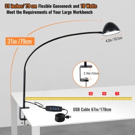 CeSunlight Long Gooseneck Clamp Lamp, Clip Desk Lamp with Clamp, 10W, 1100 LMS, 3 Color Modes, 10 Brightness Levels, 31 Inches Long Flaxible Gooseneck, Perfect for Craft, Reading, Home, Office