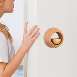 IcosaMro Shopkeepers Bell for Door Opening, Round Wooden Chime for Business When Entering, Brass Magnetic and Double-Sided Tape Zen Beechwood Doorbell Decorative Door Harp for Entrance