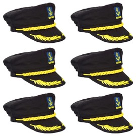 Pinsway 6PC Yacht Captain Hat Nautical Themed Sailor Boat Ship Sailor Party Hats Navy Marines Admiral Cap (Black)