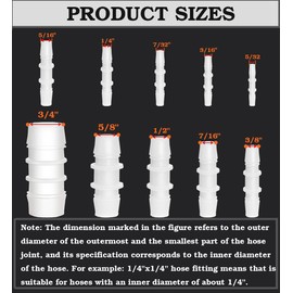 Hose Barb Fitting, Plastic Barb Joint Splicer Mender Adapter Union for Pipe Air Line,5/32"x5/32",3/16"x3/16",7/32"x7/32",1/4"x1/4",5/16"x5/16",3/8"x3/8",7/16"x7/16",1/2"x1/2",5/8"x5/8",3/4"x3/4",50Pcs