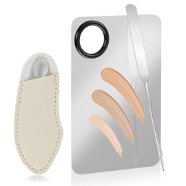Nogeqi 3 Stück Makeup Spatula und Make Up Mischpalette, Edelstahl Schminke Tool Für Foundation, Schminkpalette Kosmetik Spatula Palette Für Concealer, Lidschatten (Silber, Pu-Etui)