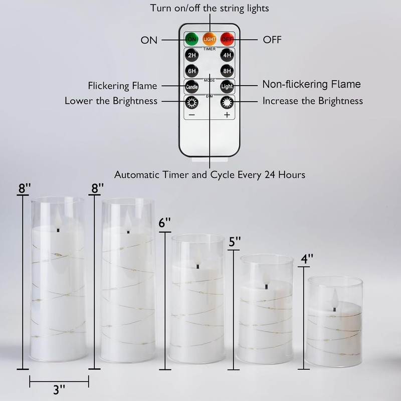 Homemory Pure White Flameless Candles with Embedded Star String Fairy