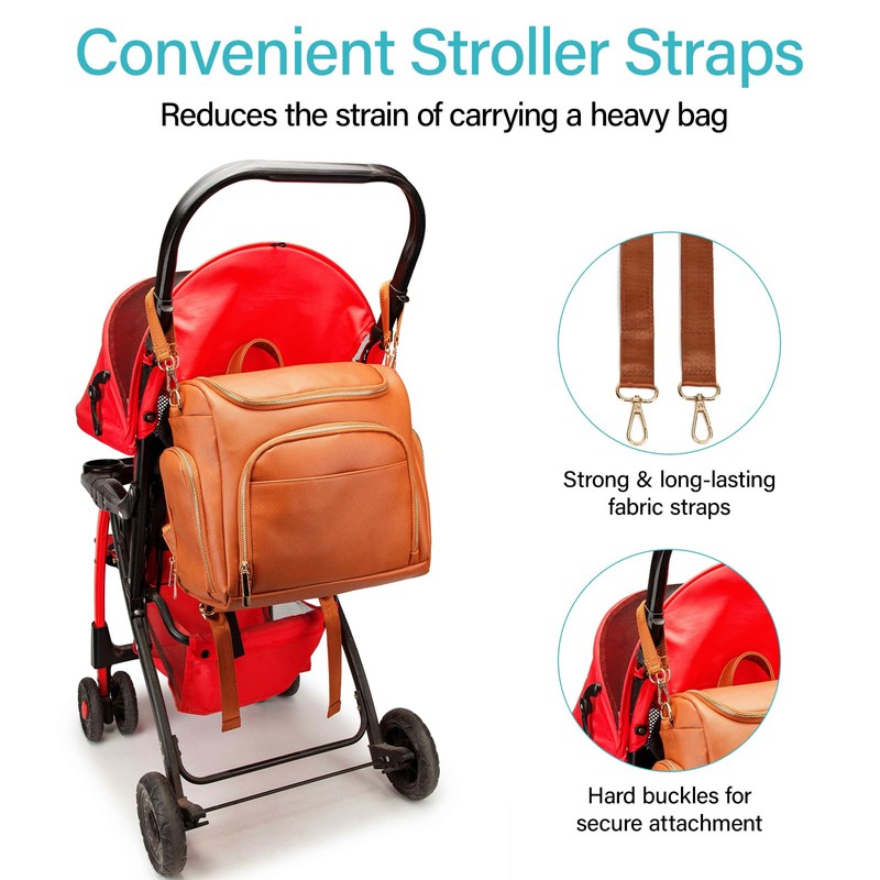 Leather Diaper Bag Backpack with Changing Pad - Multi-Function Large