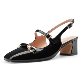 Oh Mispares Slingbacks Block Heels for Women Square Toe Low Heels Adjustable Buckle Strap Slip on Fashion Slingback Spring Summer Dress Pumps,(Black Size 8.5)