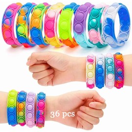 REKOBON 36 Piezas Pop Pulsera Fidget Juguetes, Mano Dedo Prensa Multicolor Silicona Muñequera Juguete para Premios de Aula, Rellenos Estrés Juguetes Sensoriales Juguetes para Niñas