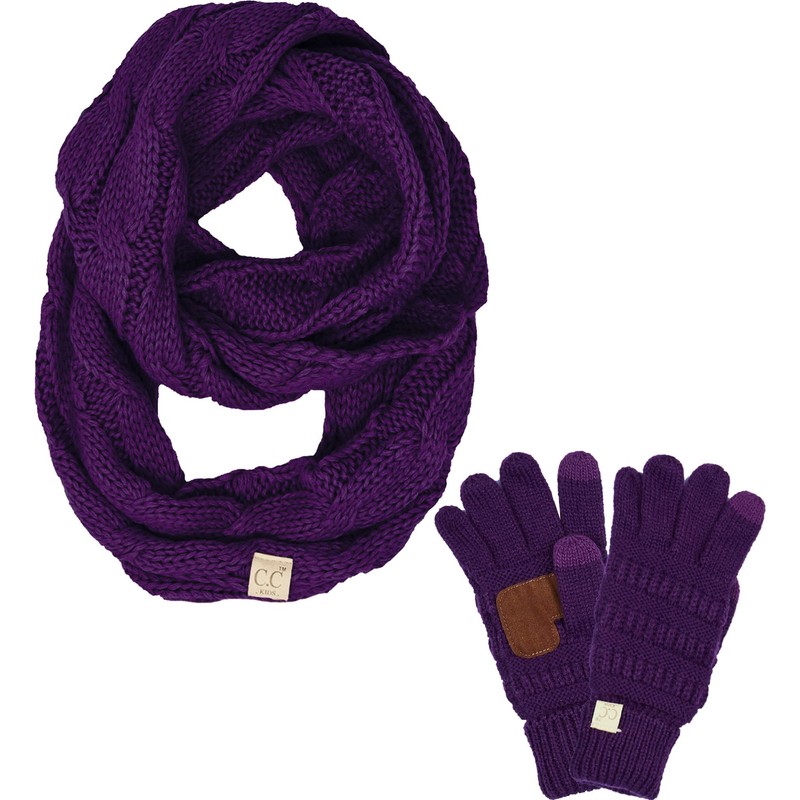 Funky Junque Kids Texting Gloves & Scarf Bundle: Dark Purple