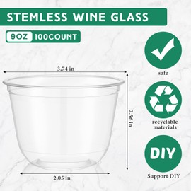 Ziliny 100 Pcs Plastic Stemless Wine Glasses Disposable Plastic Wine Glasses for Parties Weddings Birthdays Cocktail(Clear,9oz)