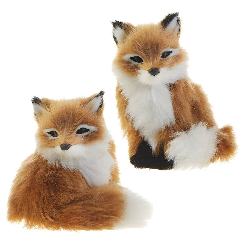 RAZ Imports Furry Brown and White Fox Ornaments