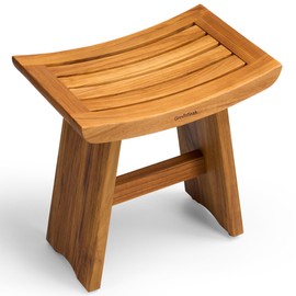 GREENTEAK Shower Bench, Waterproof Teak Shower Stool, Wooden Stool for Bathroom, Teak Wood Shower Seat Chair for Shower Storage Shelf, 300 Lbs Capacity, Provides Safety (18" Without Shelf)