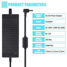 AC 100-240V to DC 12V 10A Power Supply Adapter Converter Transformer 12 Volt 10 Amp 120W with 5.5mm x 2.5mm /2.1mm DC Output Jack for 5050 3528 LED Strip Light CCTV Cameras 3D Printer