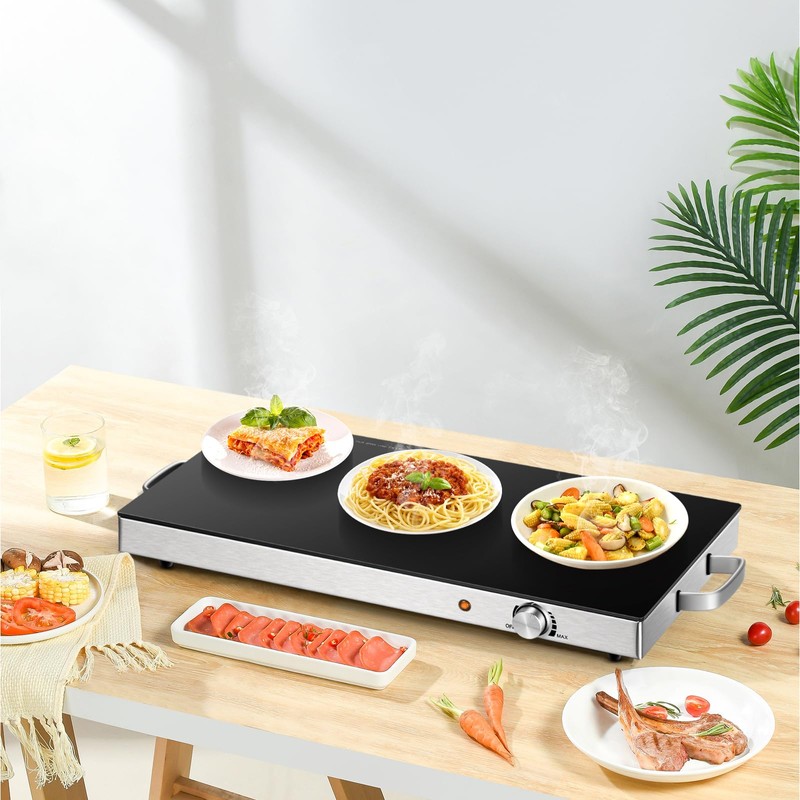 CHEFJOY Electric Warming Tray, Food Warmer w/Large Hot Plates &