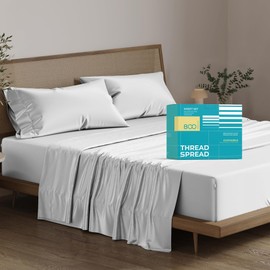 THREAD SPREAD 100% Egyptian Cotton Sheet Queen Size - 4 PC 800 High Thread Count Egyptian Cotton Queen Size Bed Sheets Set (Light Gray), Soft, Cooling, 16" Deep Pocket Sateen Luxury Hotel Bedsheet