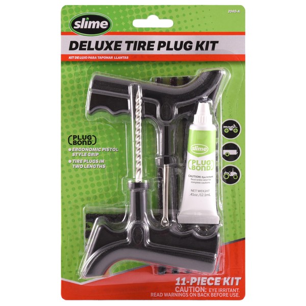 Slime 2040-A Tire Repair Plug Kit, Deluxe, Contains Strings, Tools and Glue, No Color, 11 Pieces, 0.4
