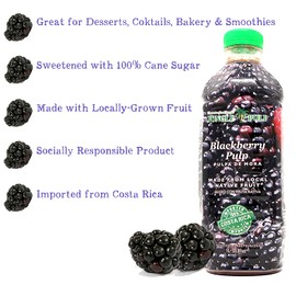 Jungle Pulp BLACKBERRY Puree Mix Pasteurized Fruit from Costa Rica Perfect for Cocktails, Desserts, Smoothies and More. 33.81 Ounce / 1 Liter