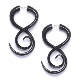 81stgeneration Women's Men's Black Horn Fake Taper Stretcher Spiral Twist 16 Gauge Tribal Earrings