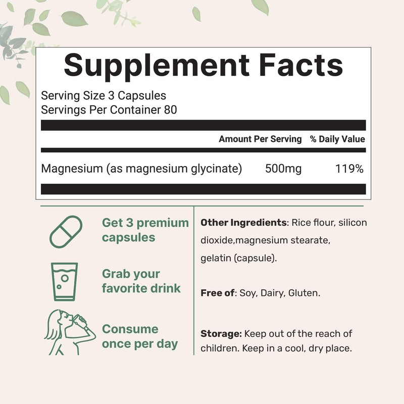 Magnesium Glycinate 500mg, 240 Capsules | 100% Chelated for Max