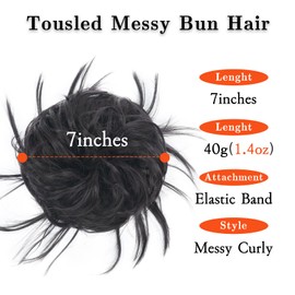 Tousled Messy Bun Hair Piece Hair Extension Tousled Updo Elastic Hair Bun Hair Piece for Women Rubber Band Updo Synthetic Hair Natural Black