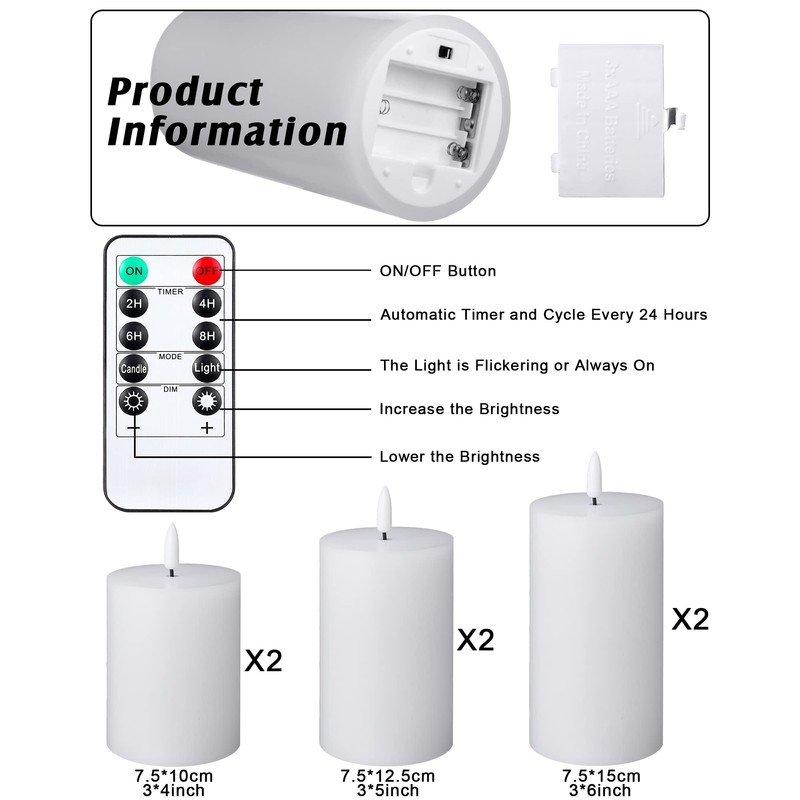 White Flameless Candles Set 6 Pack White LED Candles with