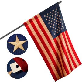 UD_G128 American USA Tea-Stained Flag  2x3 Ft  ToughWeave Pro Series Pole Sleeve Embroidered 420D Polyester  Embroidered Stars