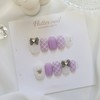 Purple check ribbon handmade nail tip - Short Oval Mini
