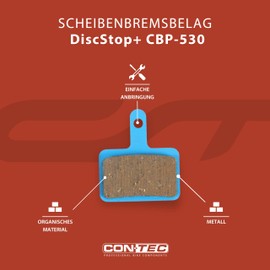 CONTEC DiscStop+ CBP-530 Organic Bicycle Disc Brake Pads Fits Many Manufacturers Excellent Braking Power Low Noise Blue Pair